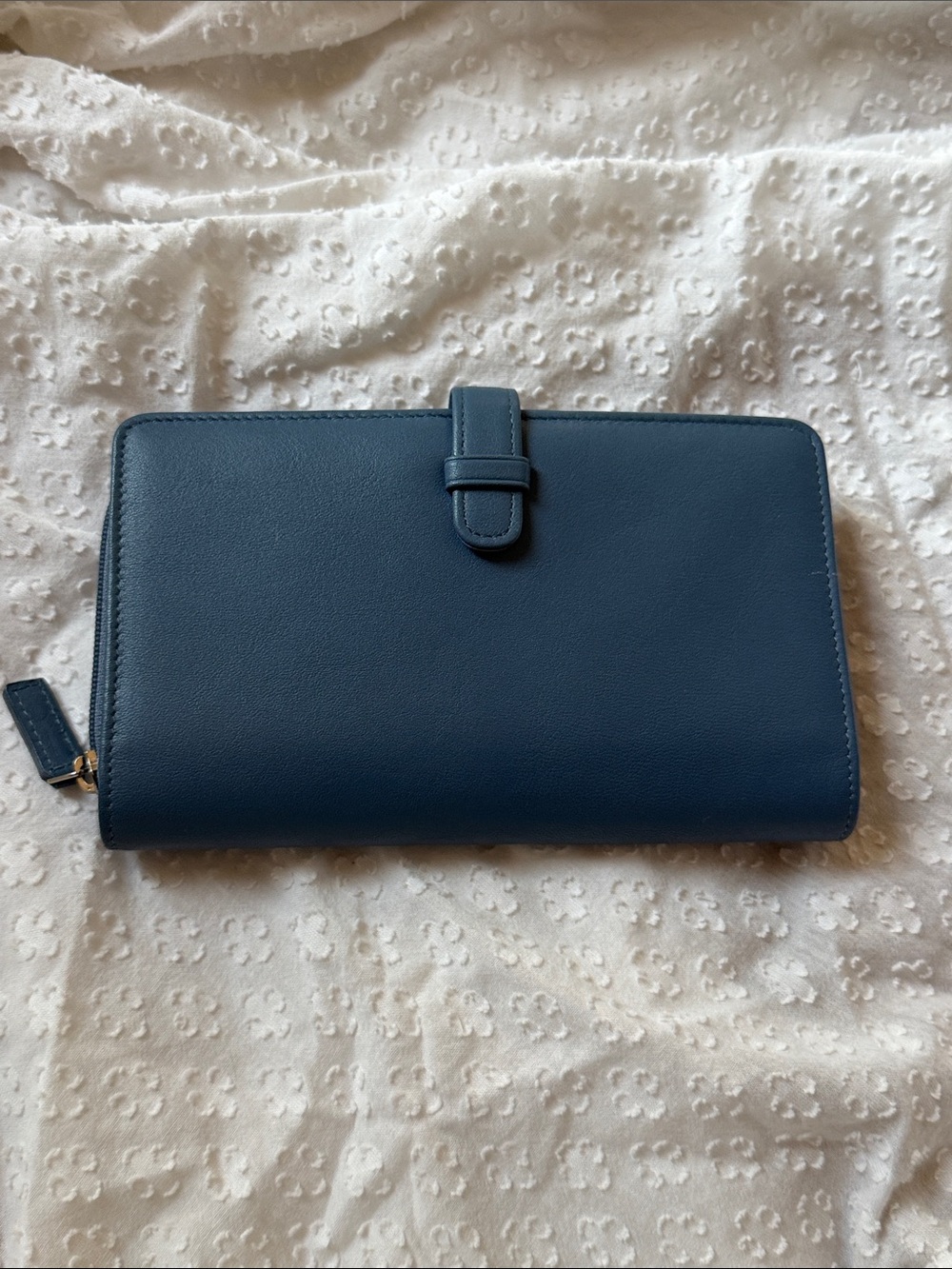 Levenger Dusty Blue Leather Checkbook Wallet